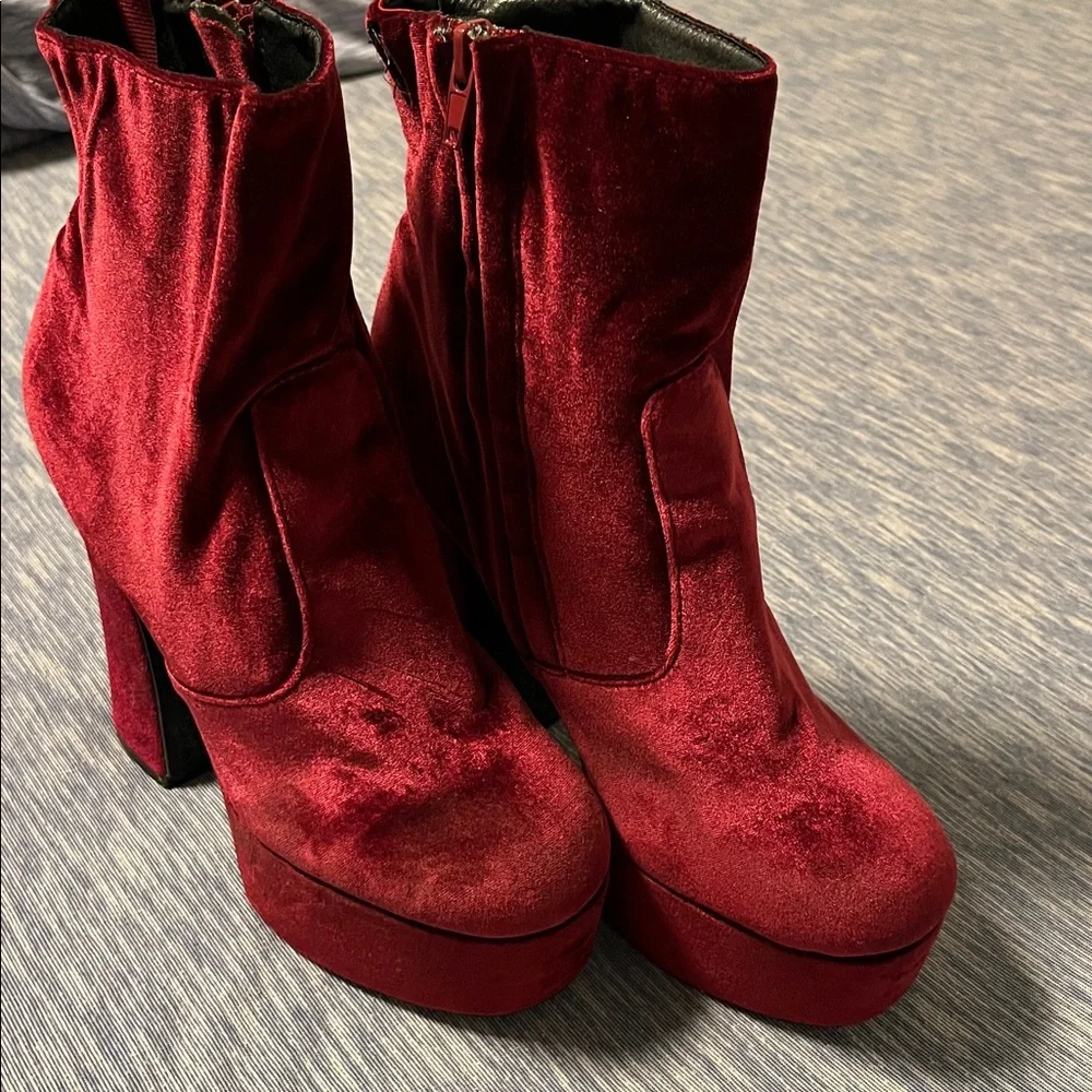 Deep red / Purple Velvet Platform Boots - Picture 5 of 14